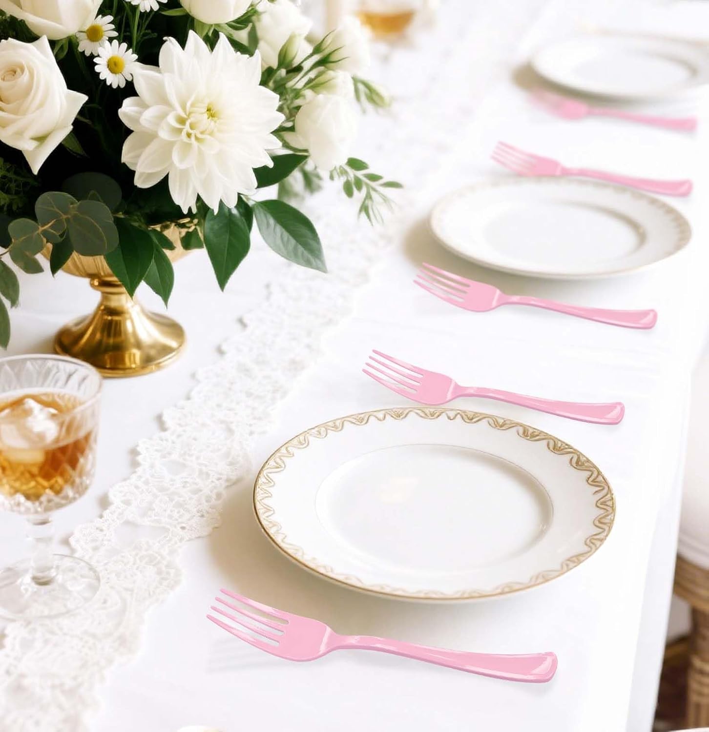 SietDESEO 25 PCS Light Pink Plastic Forks Baby Pink Forks Disposable Utensils Heavy Duty Disposable Cutlery for Birthday Wedding Baby Shower Bridal Shower Plastic Silverware