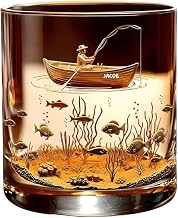 Fishing Man Whiskey Glass – 3D Effect Personalized Fishing Whiskey Glasses for Men Dad Husband, Fishings Engraved Whiskey Glass for Men, Mens Drinking Glasses, Whiskey Gifts for Fishings Dad, Grandpa
