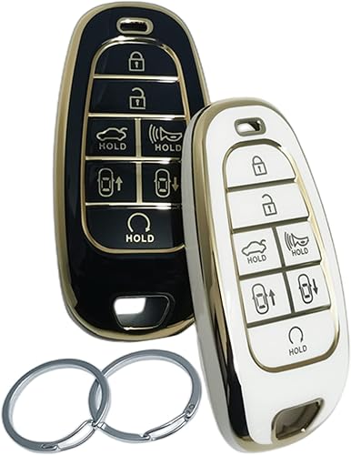 RUNZUIE 2 fundas para llavero inteligente de TPU para Hyundai Sonata Fe Nexo Tucson Palisade 2023 2022 2021 2020 2019 (negroblanco)