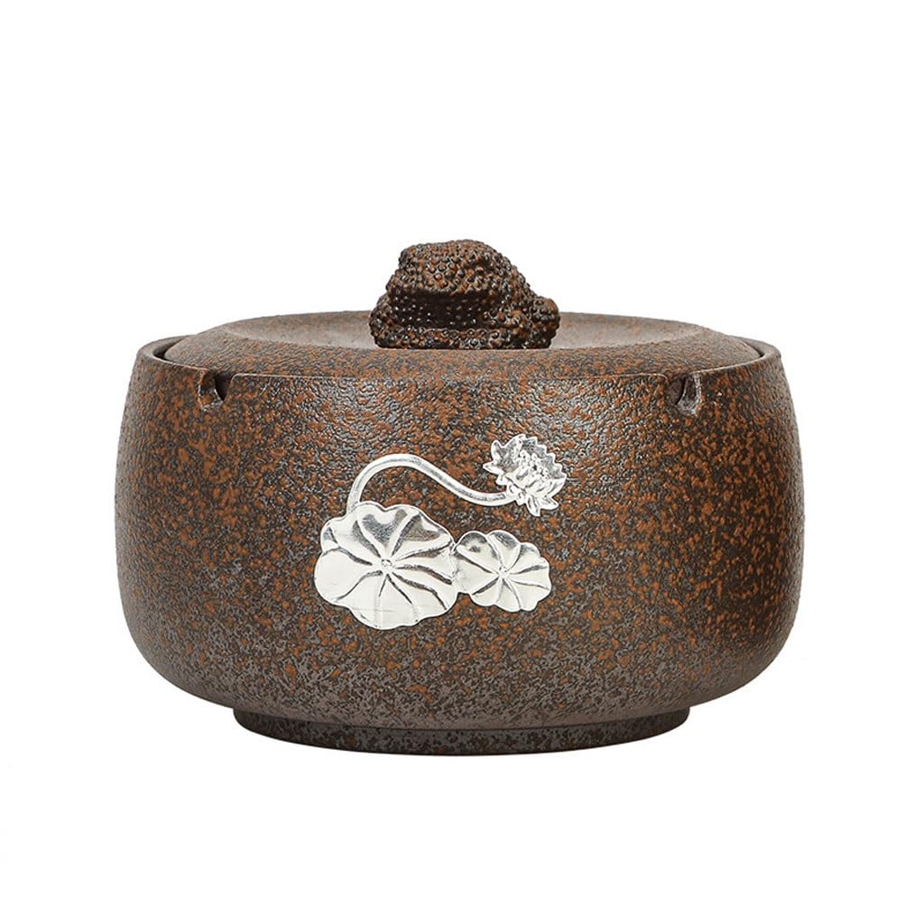 Gthtuhfd Ash Tray Stoneware Retro Ashtray For Home Living Room And Office Ceramic With Lid Creative Chinese Style Design Ashtray For Outside Patio