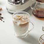 KEMORELA 16 Tasses à café en verre côtelé Oz Ensemble de 4 avec poignées, tasses de café claires pour boissons chaudes, idéal pour le thé, Cappuccino, Latte et Espresso