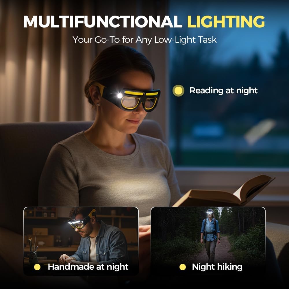 Rechargeable LED Motion Glasses Lamp, 5 Mode Hands Headlamp for Night Running, Hands Head Light with Motion Touch for Running Camping Fishing Cycling Hiking Night Work (2Pcs)