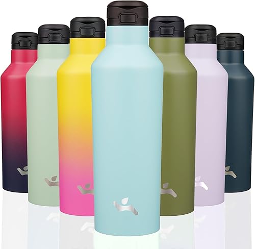 Miniatura 12 de Botella de agua aislada con popote, termo de agua de acero inoxidable de doble pared de 17 onzas con 2 tapas, azul lago Azul lago,Negro,Azul