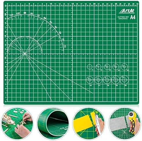 ArtAt Self Healing Cutting Mat: 9"x12" Non-Slip PVC Double Sided 5-Ply A4 Art Craft Rotating Mat, Rotary Cutting Mat for Quilting, Sewing Crafts Hobby Fabric Precision Scrapbooking Project