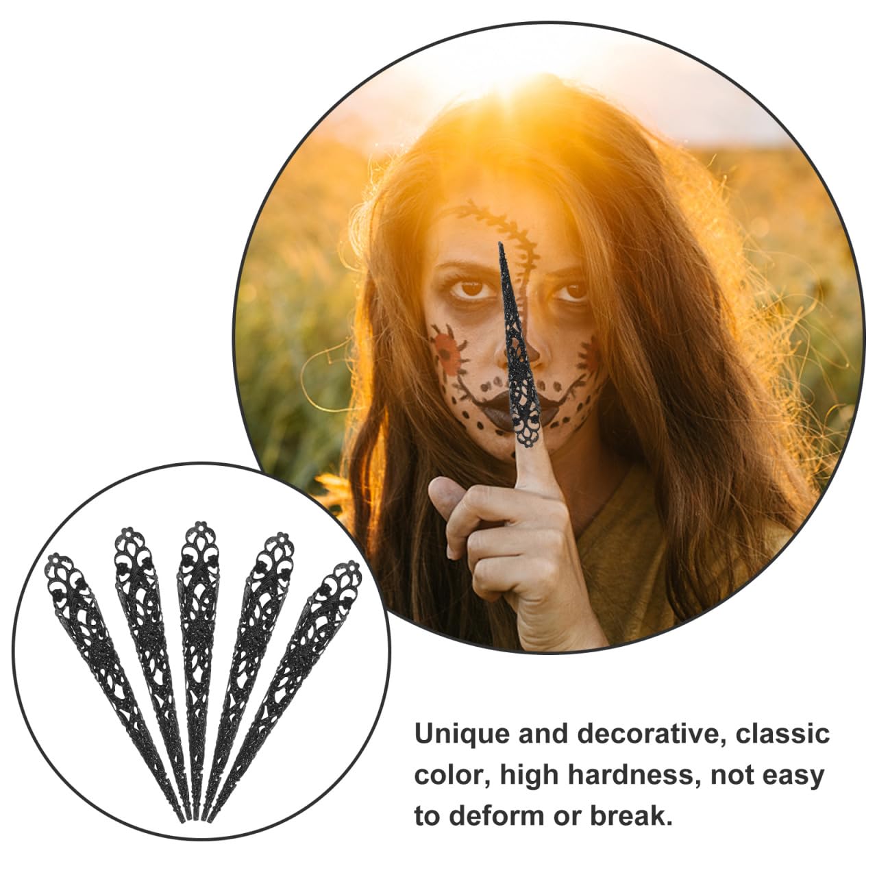 Fingertip Cover Halloween Finger Nail Claw Ring: 5pcs Ancient Queen Fingernail Claw Metal Finger Knuckle Women Cosplay Costume for Halloween Ring