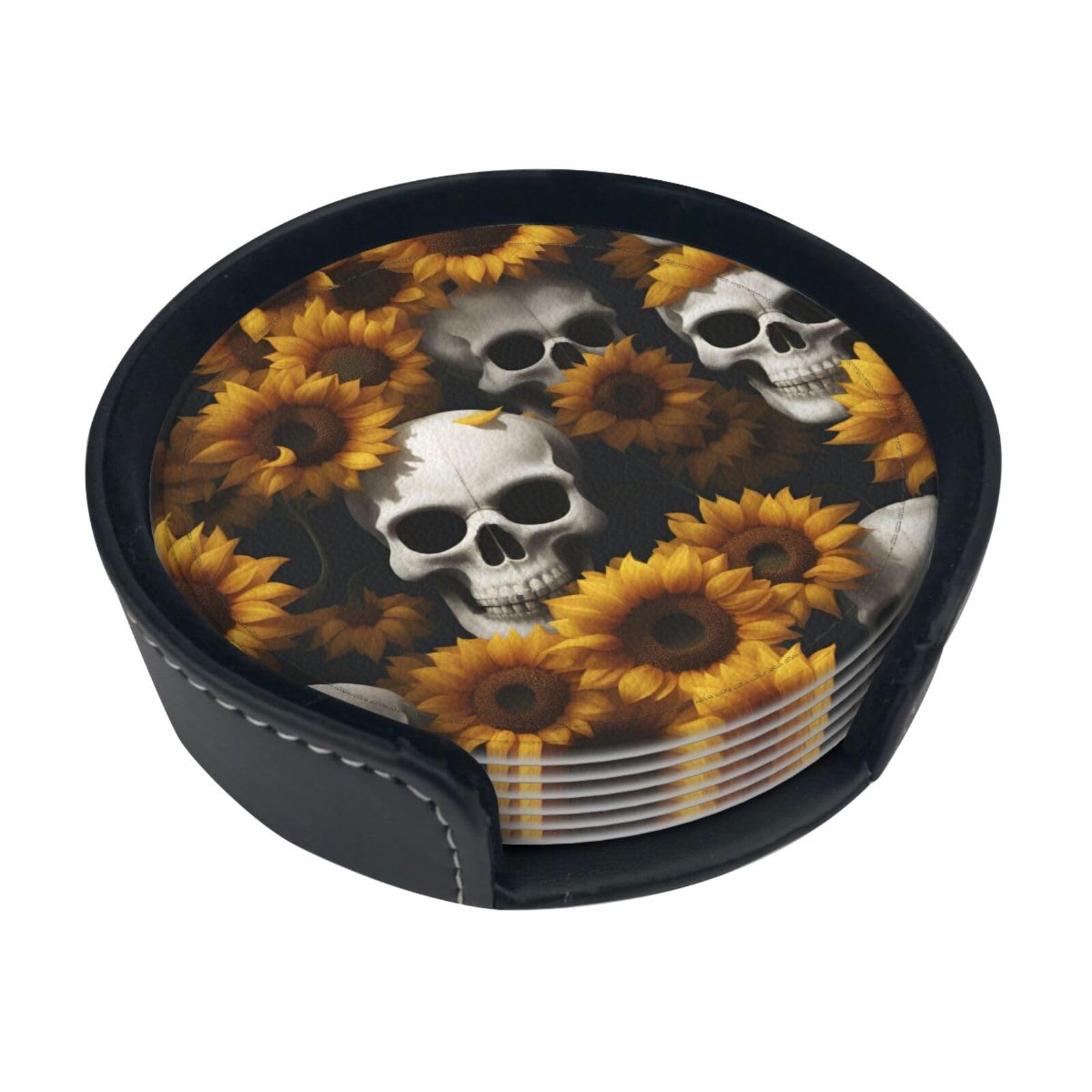 Dessous de verre Halloween crâne et tournesol pour une décoration de table automnale réussie