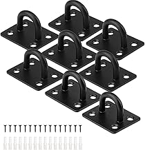 Yanoki Hooks, Metal Fittings, Stainless Steel Eye Plate, 8 Pieces, Black, U-Shaped Wall Hook, Screws Included, Ceiling Hanging, 1.8 x 1.5 inches (46.5 x 38 mm), Rust Resistant, Durable, High Load Capacity, Outdoor, Indoor, Drying Hammock, Installation Har