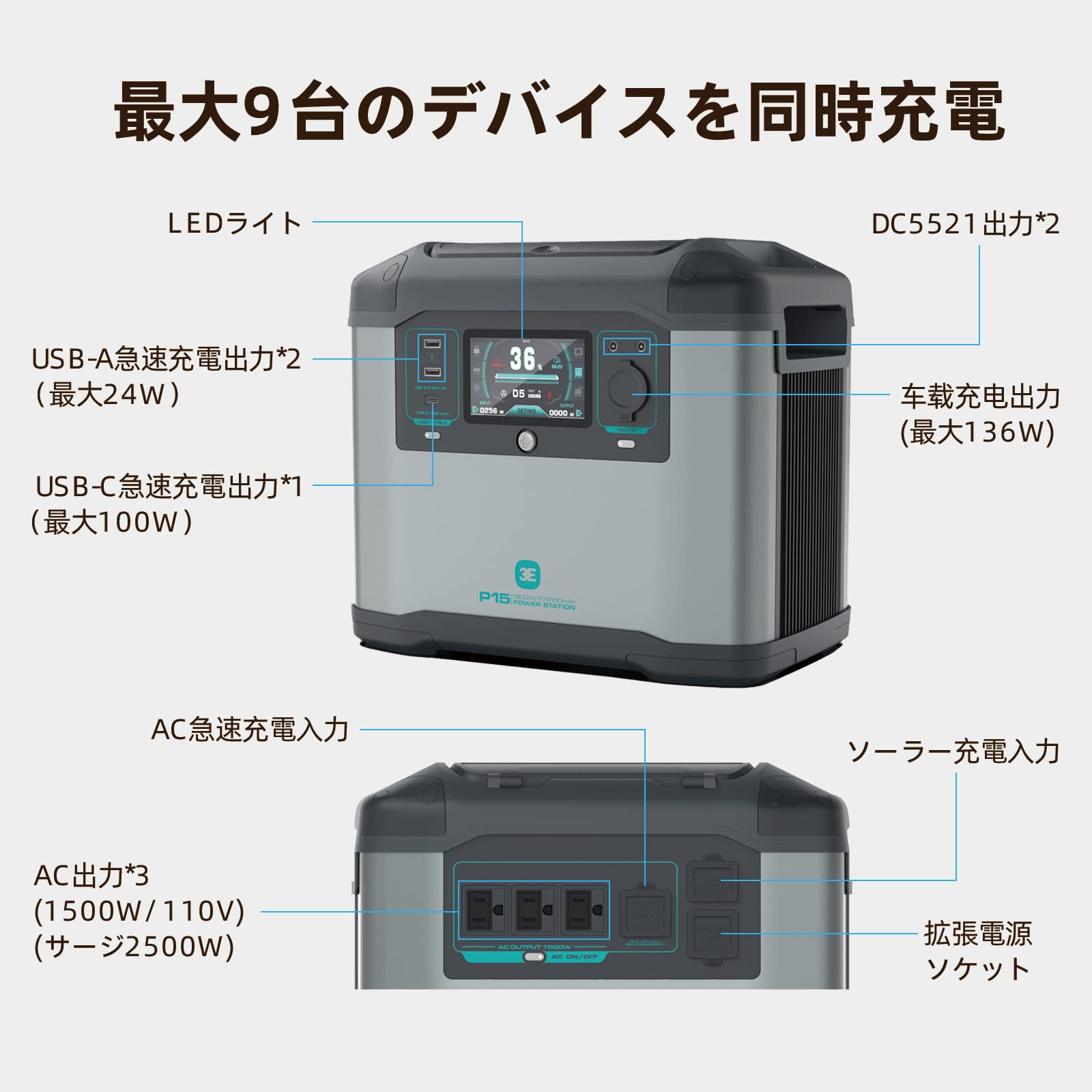 Amazon.co.jp: 3Eポータブル電源大容量急速充電1時間以内に80％の高速 