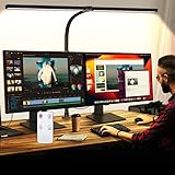 Double Head LED Desk Lamp with Remote Control Tall Desk Lamps for Home Office 24W Brightest Computer Desk Light Office Lamp for Workbench Drafting Architect Study Reading with Anti-Glare Cover