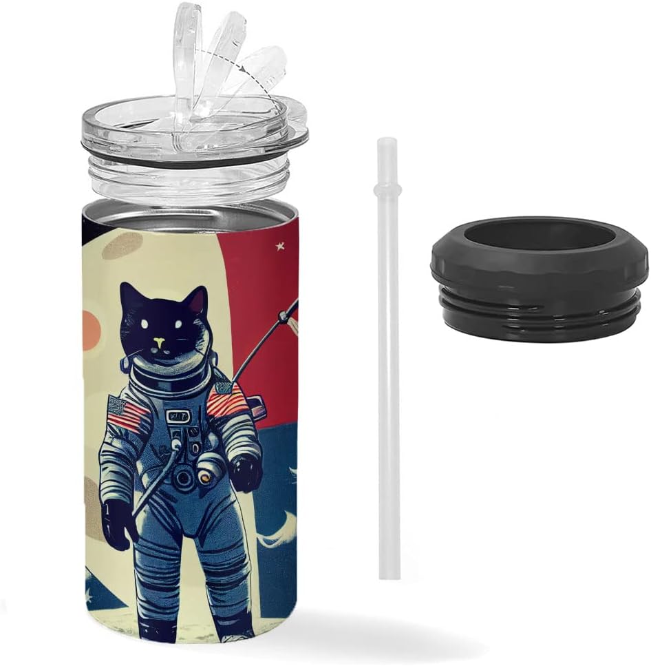 Patriotic Insulated Slim Can Cooler - Space Can Cooler - Cat Insulated Slim Can Cooler