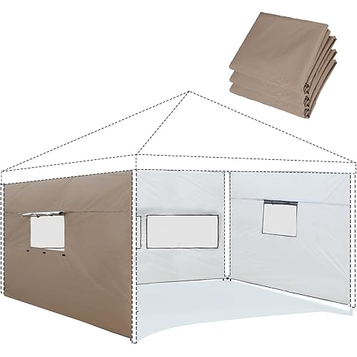 REDCAMP Instant Canopy Sidewall with Window for 10x10ft Pop Up Canopy, 10x6.2ft, 3 Pack Sunwall, Khaki (3 Sidewalls Only, Canopy Tent NOT Included)