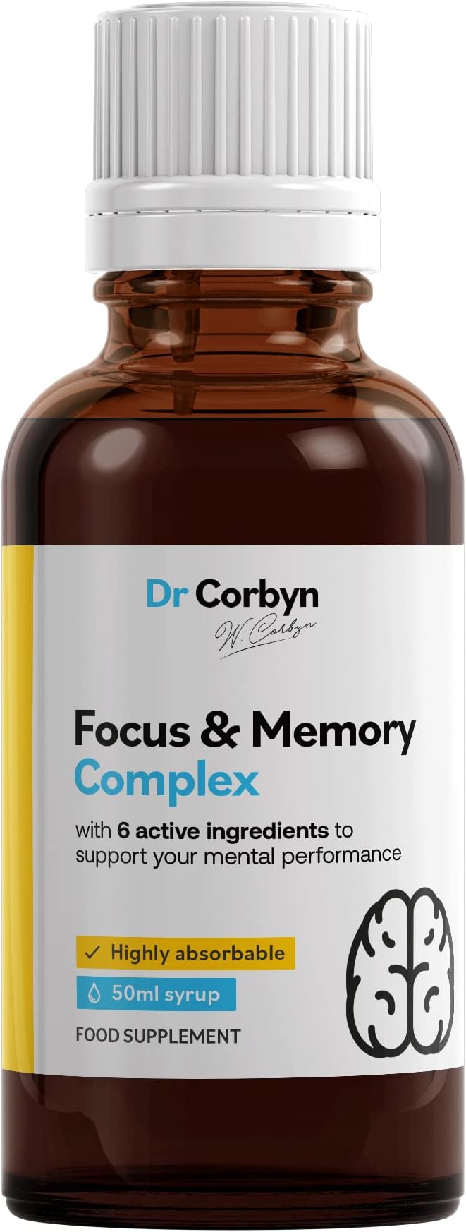 Dr Corbyn Focus & Memory Supplement Syrup - 50ml | Natural Daytime Nootropic to Support Cognitive Function & Enhance Brain Performance | Unique Formula with 6 Active Ingredients