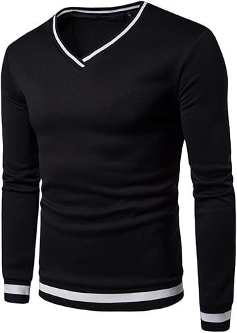 Mens Color Block T-Shirts Long Sleeve V-Neck Cotton Tee Shirts Fall Casual Sports Blouse Tops