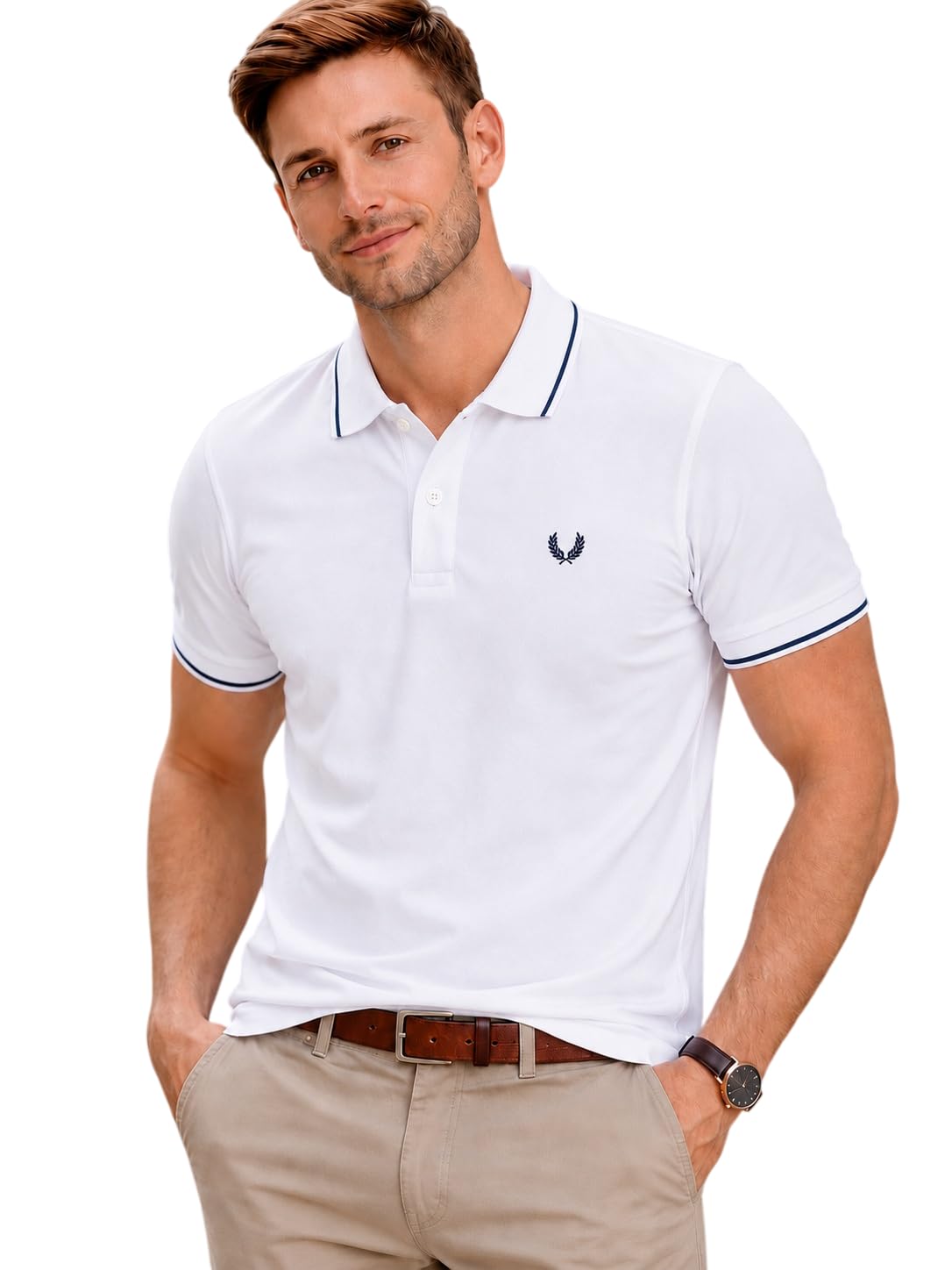 Mens Piqu Polo T-Shirt | Cotton Rich, Smart Fit Polo with Embroidered Logo | Casual & Sports Wear | Polo T-Shirt for Men | SS25_MS_Polo_2071-XL White-image-11