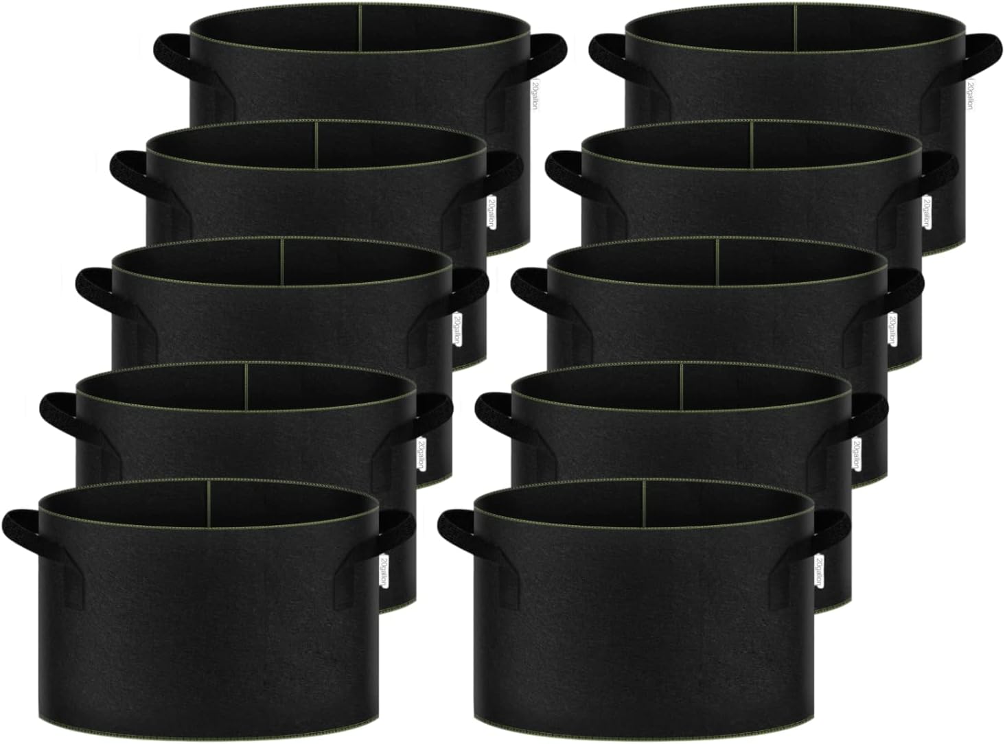 iPower 20-Gallon 10-PCS Thickened Grow Bag Nonwoven Fabric Pots with Handles Heavy Duty Aeration Container for Garden and Planting Vegetable Flowers, Black with Green Stitch Sewing : Patio, Lawn & Garden