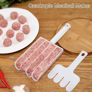 2 Pcs Kitchen Meatball Maker, 4 Meatballs at 1 Time None-Stick Meatball Maker Tool with Cutting Spade, DIY Creative Meatball Maker Mold for Sorbet, Rice Balls, Fish Ball Making
