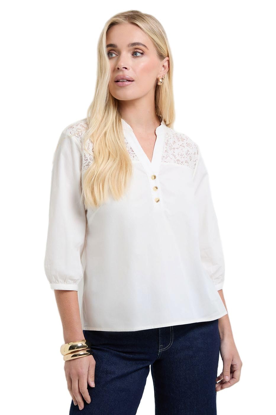 Wallis Petite Cotton Lace Detail Shirt, 10, Ivory