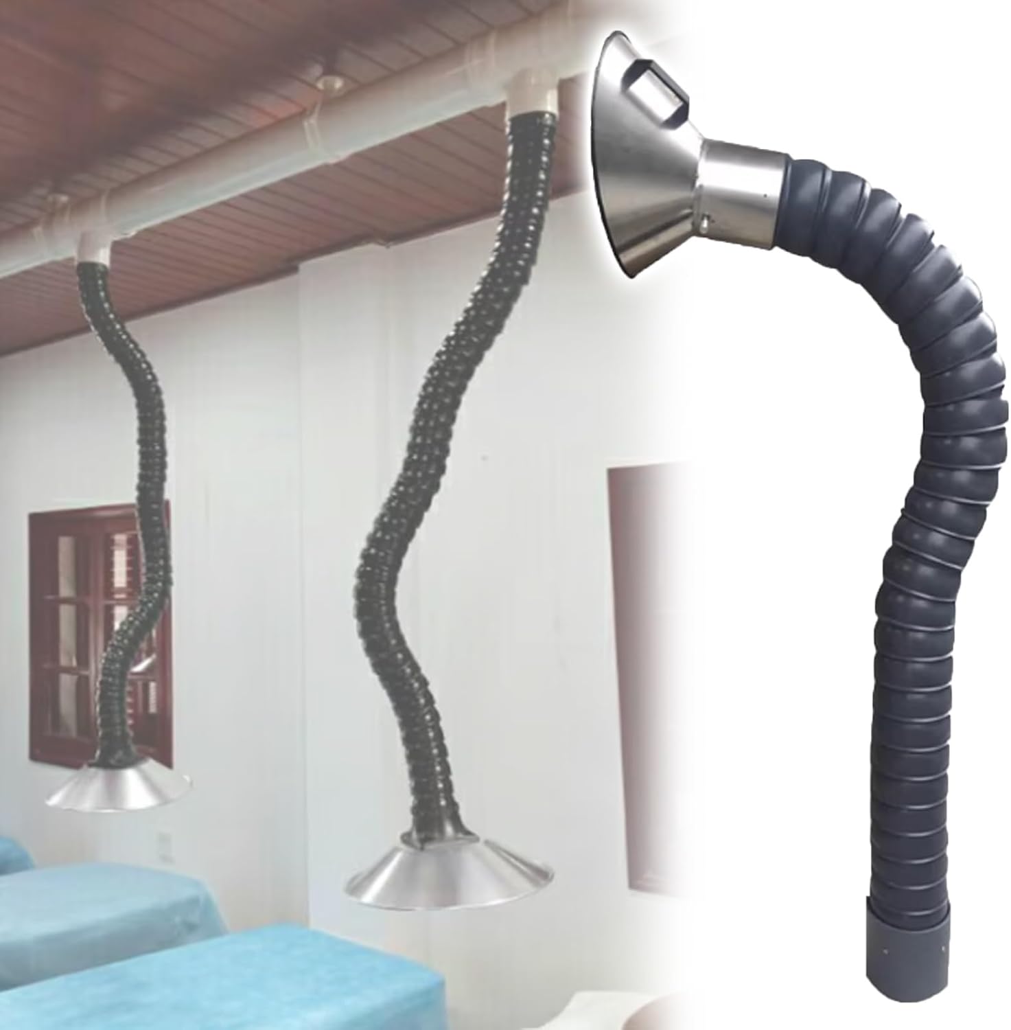 LZMZMQ Flexible Fume Extractor Hose with Hood, Bendable Extraction & Blow Air Ducting for Chemical/Factories/Workshop, Heat Resistant Long Flex Duct(L 100cm/3.3 ft,Id 100MM(3 8/9 in))