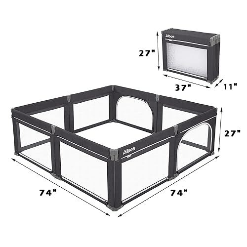 Miniatura 9 de Albott Corralito plegable para bebés y niños pequeños de 74 x 74 pulgadas, patios de juegos para bebés, valla portátil para bebés (grande, gris