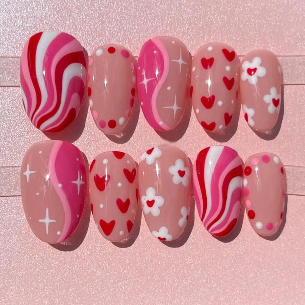 30Pcs Valentine Heart Flowers Stripes Design Oval Shape for Women Party