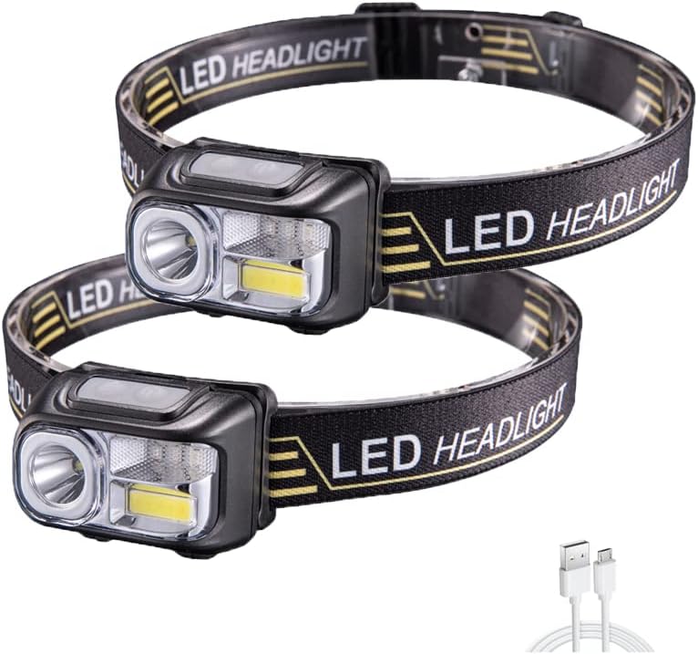 JIPOTO LED Headlamp – 2-Piece Outdoor Bright Light Chargeable Sensor headlamp with Adjustable Headband for Adults and Kids – a Must-Have for Hiking and Camping Gear