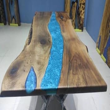 Customized Large Epoxy Table,Blue Live Edge with River Look, Resin Dining Table for 2, 4, 6, 8, Epoxy Coffee Table, Living Room Table, Home decor