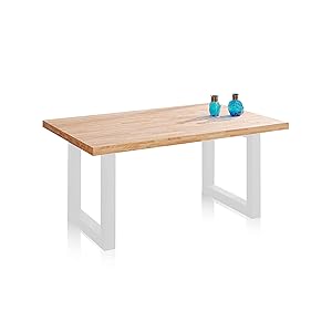 duehome | Loft, Mesa Fija de Comedor, Mesa para Salon, Acabado en Roble y Blanco, Medidas: 160 cm (Largo) x 100 cm (Ancho) x 76 cm (Alto)