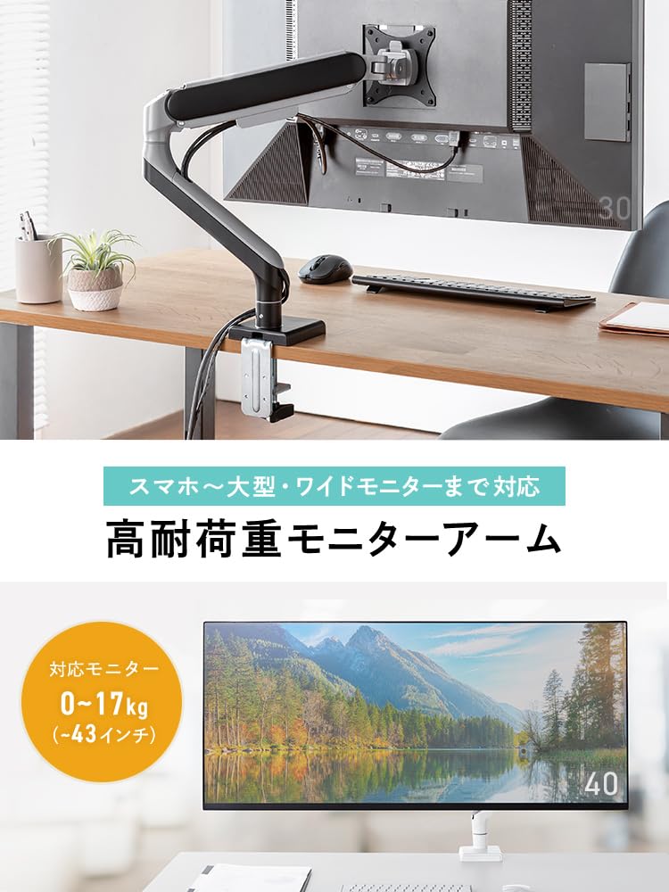 Amazon.co.jp: イーサプライ モニターアーム 大型 43インチまで対応