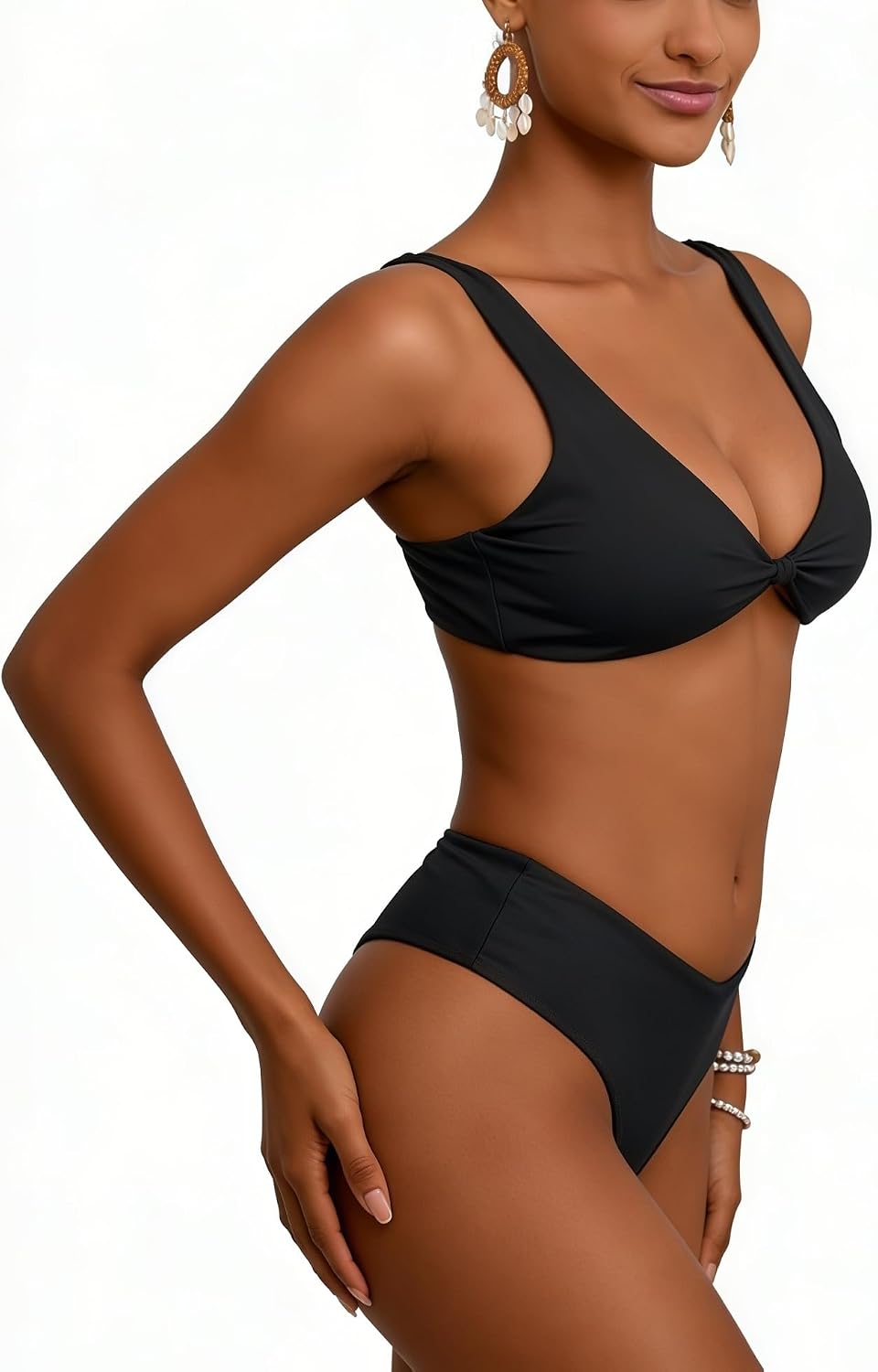 Bikini Tops for Women Sexy V Neck Kont Front Adjustable Swimsuit Top Push Up Supportive Bathing Suit Top