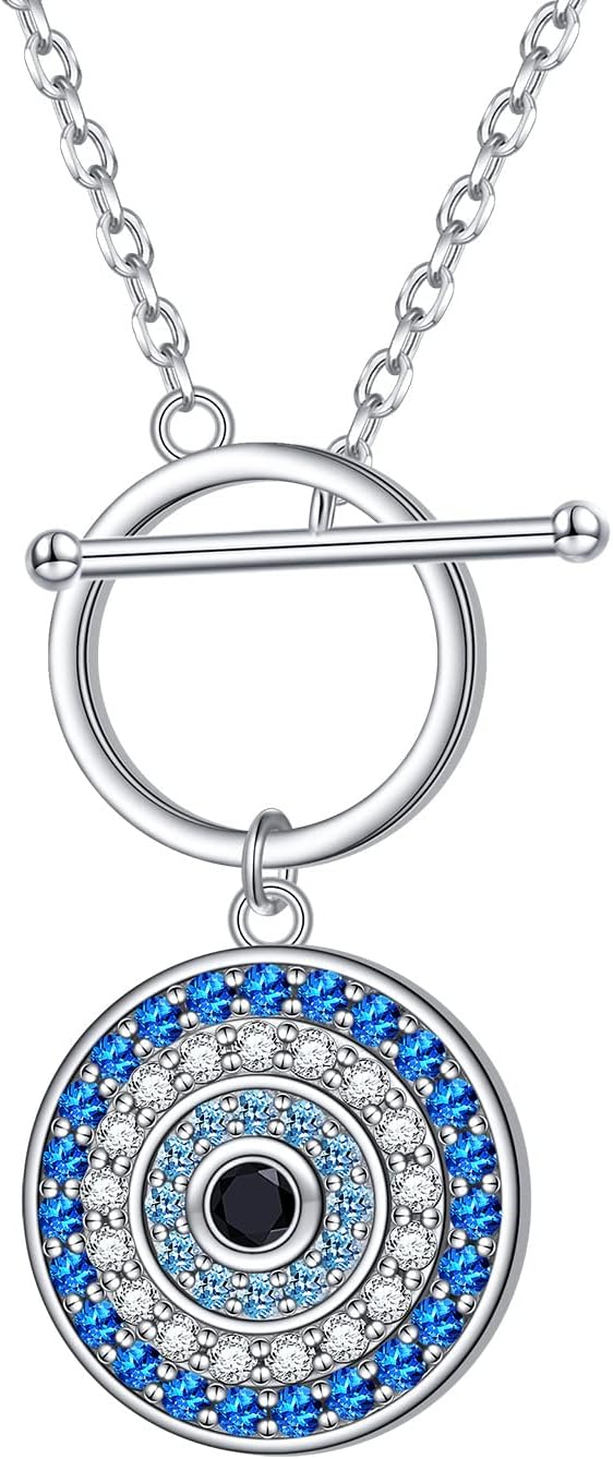 S925 Sterling Silver Toggle Evil Eye loop Necklace Pendant for Women Jewelry Girl