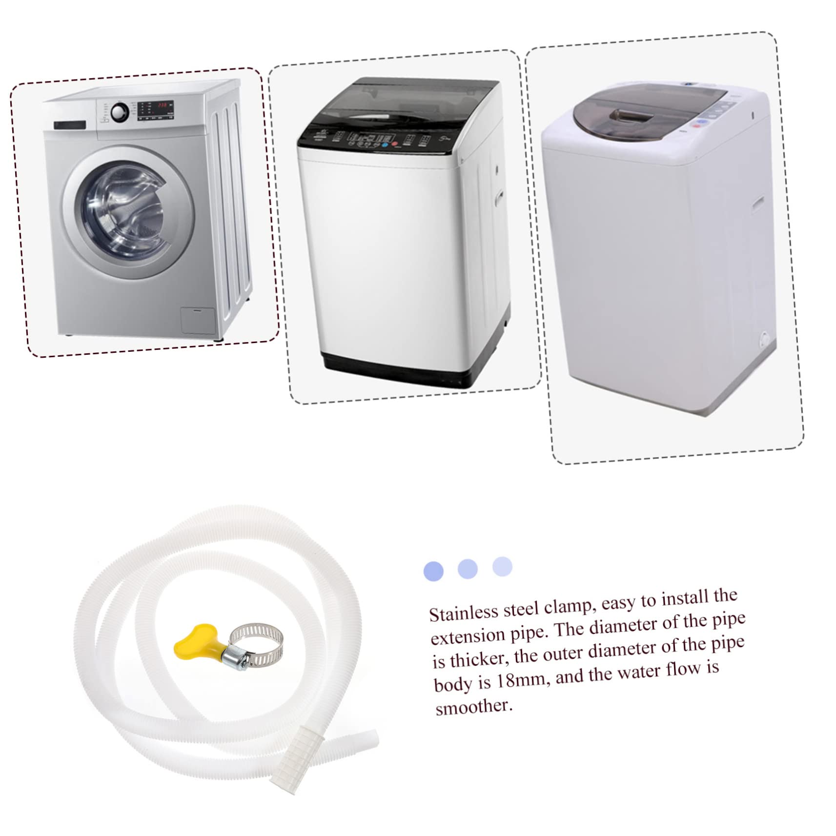 SHINEOFI 4 piezas Tubería Flexible para Desagüe de Aire Acondicionado y Lavadora Semi Automática Manguera Resistente con Abrazadera de Inoxidable Extensión de Metros para Drenaje