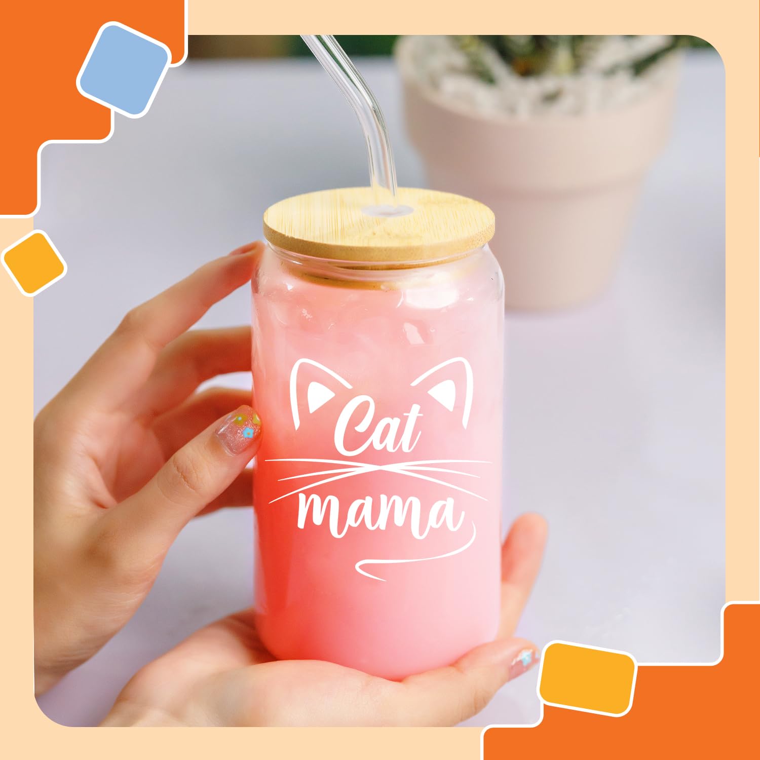 NewEleven Gifts For Cat Mom, Cats Lover - Cat Gifts For Women - Cute Kitten Stuff, Cats Themed Gift For Women - Cute Funny Gift For Her, Best Friend - 16 Oz Coffee Glass