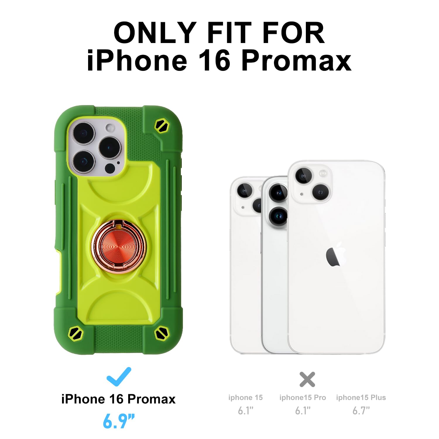 MARKILL Compatible with iPhone 16 Pro Max Case 6.9 Inch with Ring Stand, Heavy-Duty Military Grade Shockproof Phone Kids Cover for iPhone 16 Pro Max Avocado