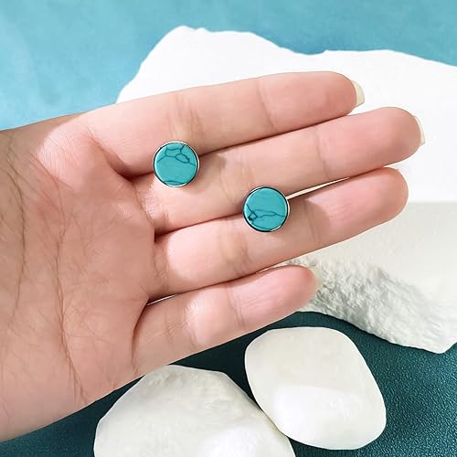 Miniatura 5 de Tibetan Turquoise Earrings 925 Sterling Silver Post Stud Boho Gemstone Hypoallergenic Handmade Earrings for Women Trendy Fashion