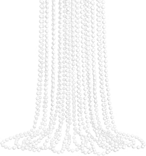 ZZYFGH 12 Pcs White Bead Necklace 33'' 7mm Beads Necklace, White Bead Necklaces Bulk, Mardi Gras Round Beaded Necklaces for Party Favors Costume Necklace (12 Pcs)