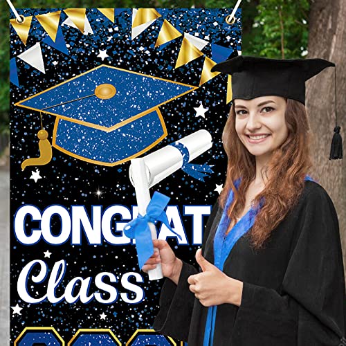 73 x 36 Inch Congrats Grad Class of 2023 Sign Background Banner Door Cover, Graduation Party Decorations 2023, Large Graduation Front Door Porch Sign Backdrop Indoor Outdoor Photo Booth Props (Blue)