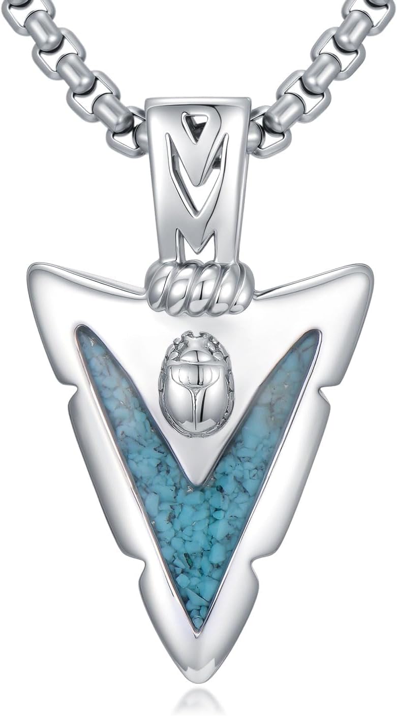 Arrowhead Necklace for Men 925 Sterling Silver Turquoise Abalone Opal Malachite Jewelry Gifts for Men Women