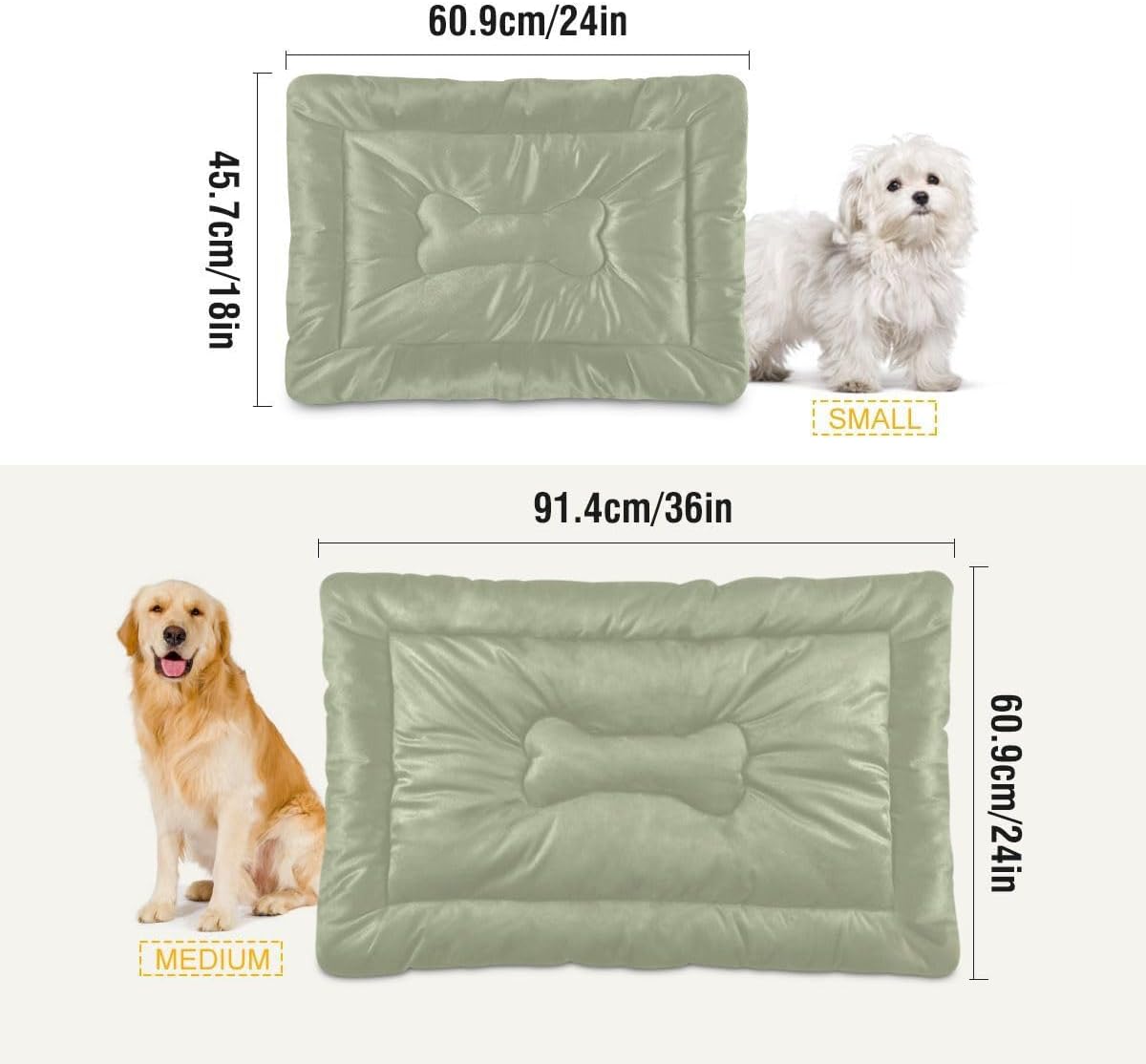 review Sage Green Solid Color Pet Bed Crate Mat Comfortable Non-Slip Bottom Design Washable Cushion Padding Pet for Small Medium Dogs Dogs and Cats,36x24in