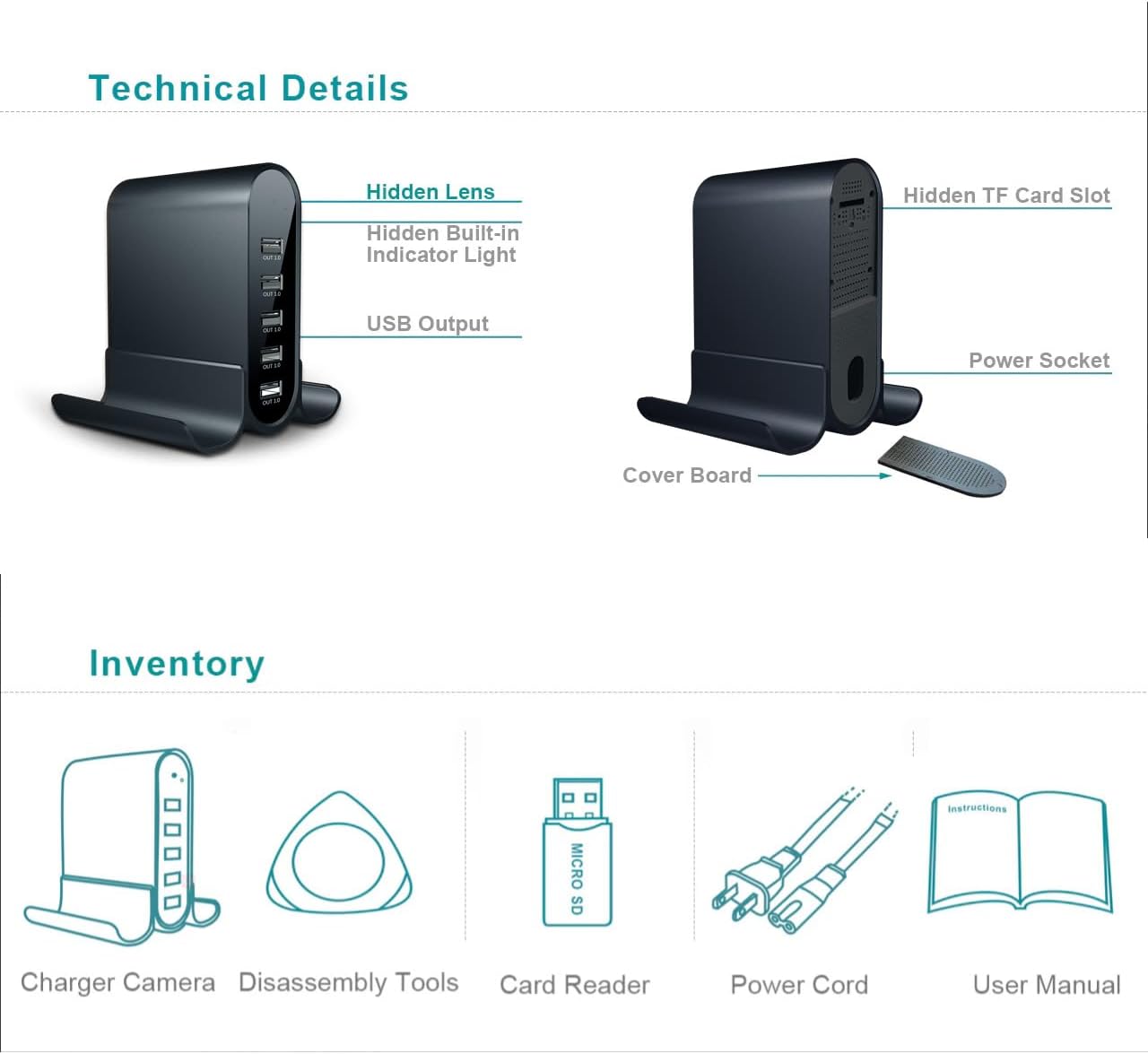 1080P HD 5USB Port Hidden Spy Camera Nanny Cam Charger and Security Camera with Live Streaming, Motion Detection,Indoor/Outdoor