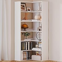 oneinmil Bookcase 6 Tiers with Baffles, Large Corner Bookshelf, 23.62" Storage Display Rack for Living Room Home Office, White