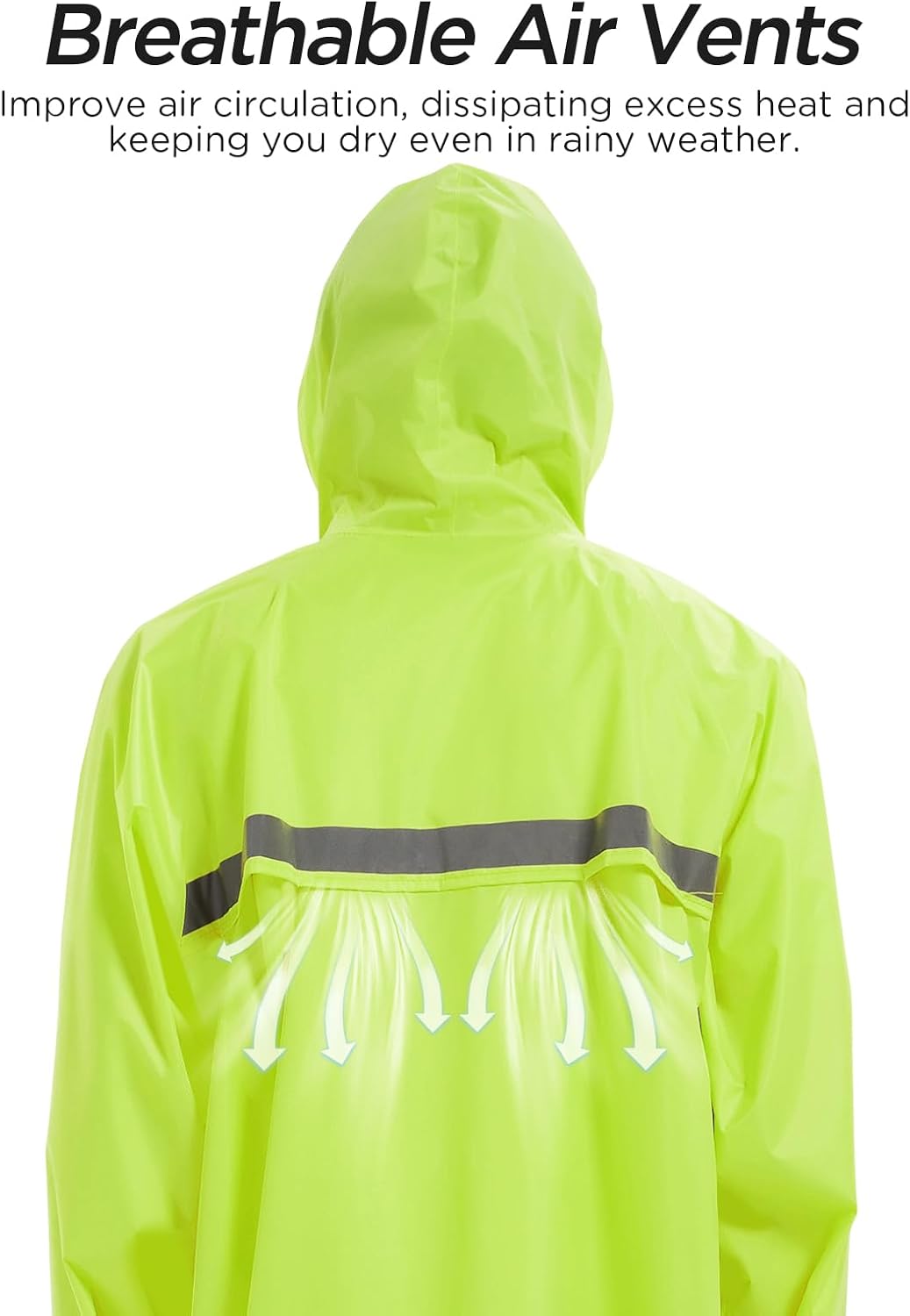 Mens Long Safety Rain Coats with Air Vents Reflective Stripes Waterproof Packable Rain Jacket with Hood Lightweight - Image 3