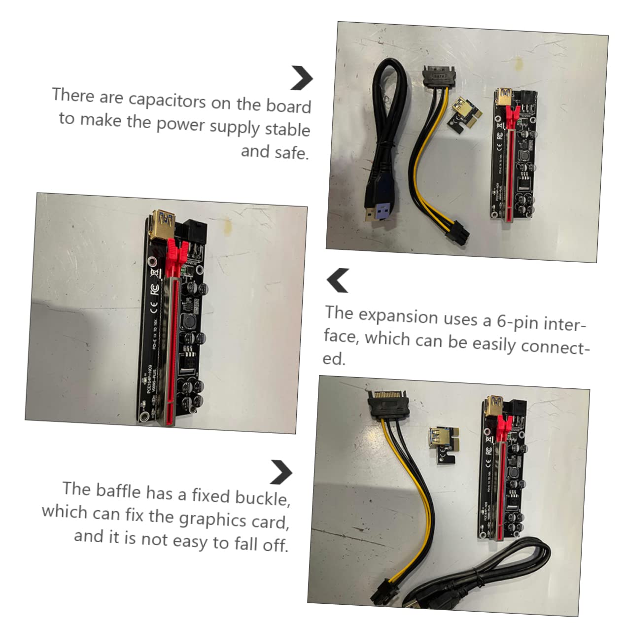 6sets Pci-e to Gpu Riser Adapter Card USB Extension Cable Power Supply and Easy Installation for Computer Accessories and Mining Setup