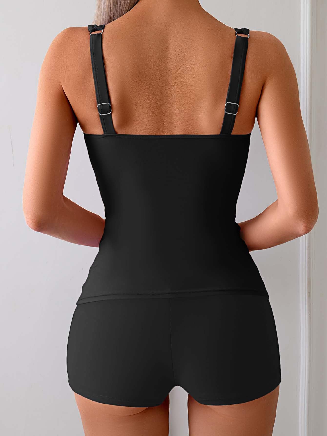 B2prity Maillot de bain tankini pour femme - Contrôle du ventre - Froncé - Deux pièces - Push Up - Modeste - Avec short