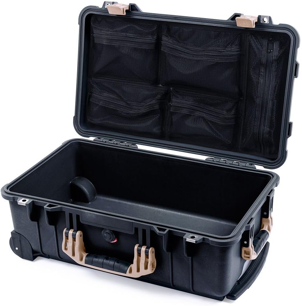 Black Pelican 1510 Carry-on Case - Comes empty with Mesh Lid Organizer Only - Red Handles & Latches.