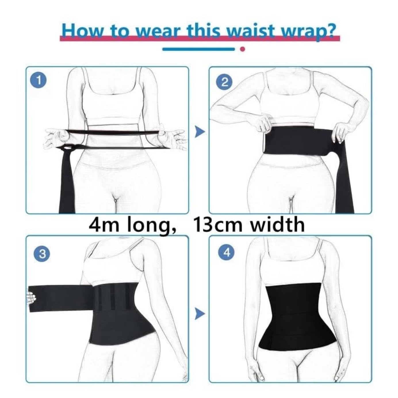 Fascia Lombare Schiena Cintura Dimagrante Shapewear Body Shaper Guaine Sportive Fascia per La Vita Postpartum per Pancia Regolabile Ergonomico Elastica(4 Meters)