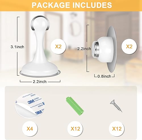 Miniatura 2 de Profasion Topes magnéticos para puerta, paquete de 4, topes de puerta de acero inoxidable para montaje en pared y piso, soporte de puerta mantiene