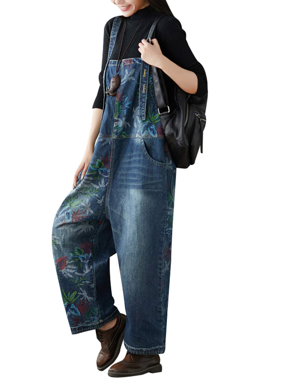 Youlee Damen Breites Bein Denim Overalls Retro Beiläufig Latzhose