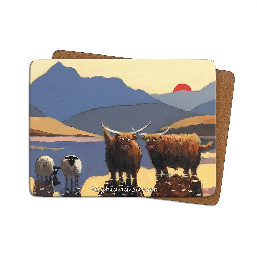 Thomas Joseph Multicolor Highland Sunset Table Mat Sheep Gift