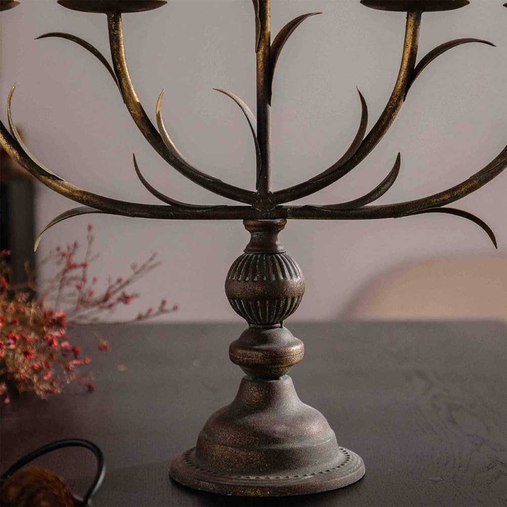 Candelabro In Ferro Bronzo Antico Vintage 5 Bracci Ramo Foglia Bionico Portacandela Conico Per Tavola Da Pranzo Matrimonio Arredamento Centrotavola Casa Rustica