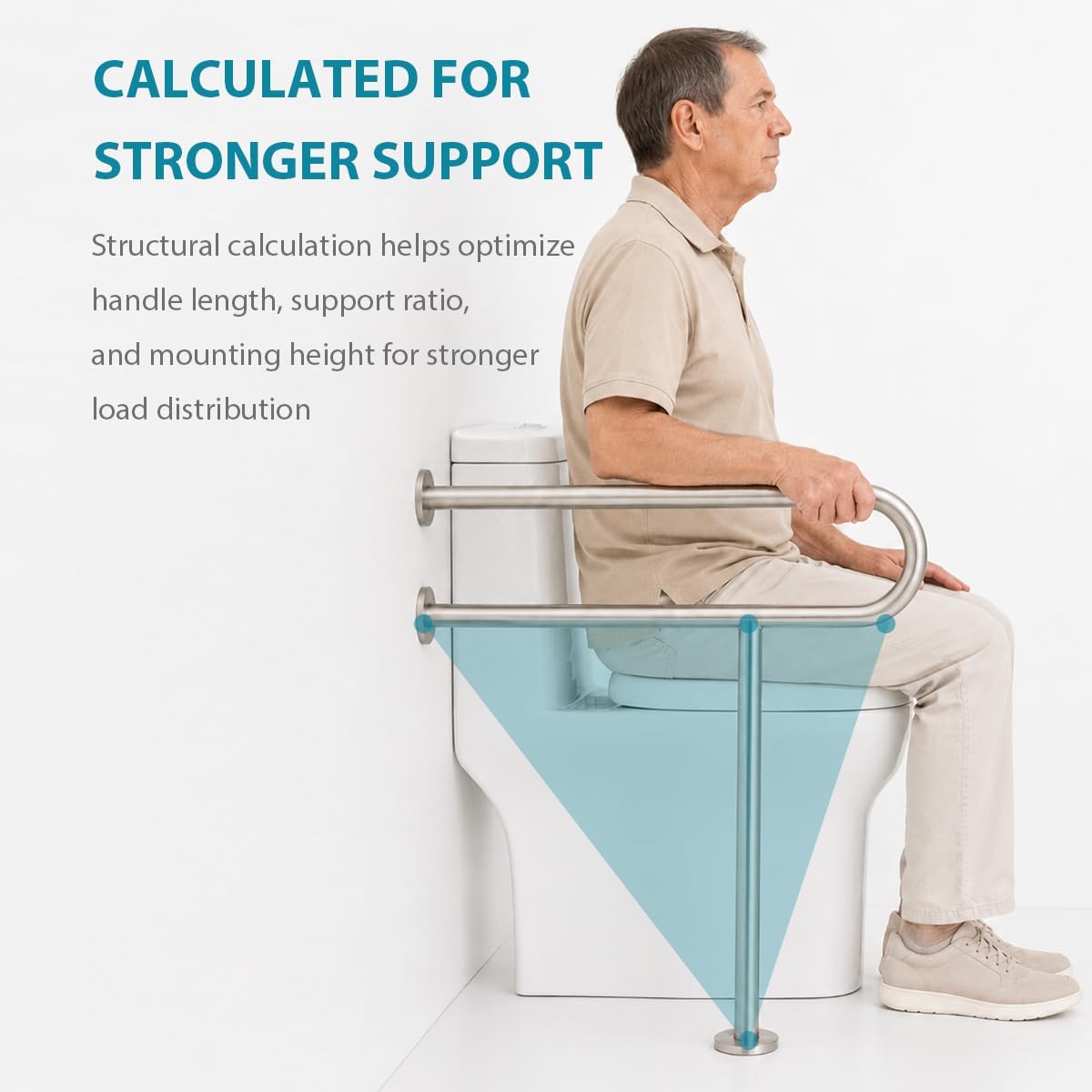 Stainless Steel Toilet Grab Bar for Elderly with Stand 23.6 Inch, Silver